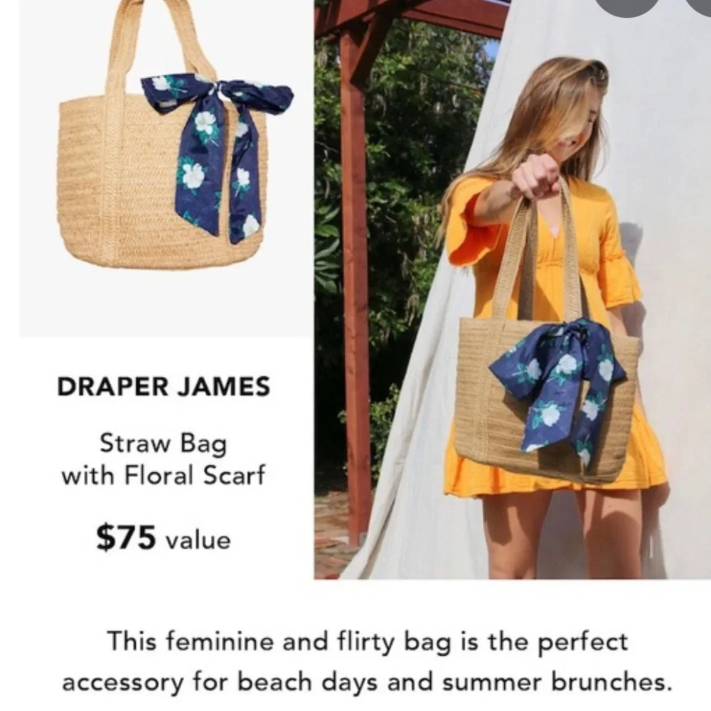 NWT Draper James Straw Tote Bag with Floral Scarf - Picture 1 of 4